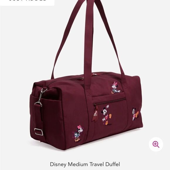 Vera Bradley Disney Duffel Bag Medium in Flirty Mickey and Minnie on Maroon NWT - Picture 2 of 9